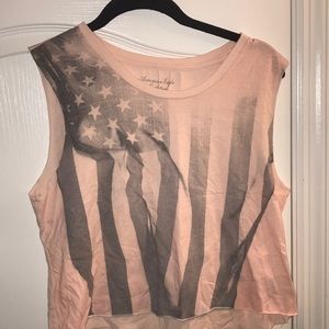 Pink American flag crop graphic tee